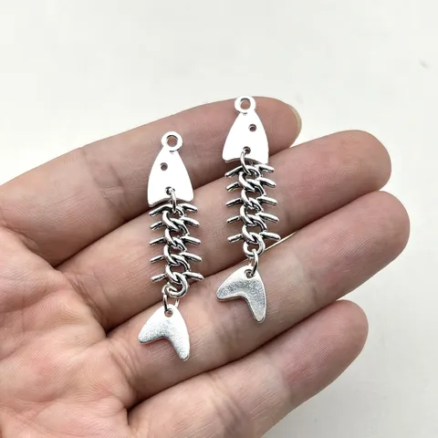 Retro Zinklegierung Fischgräte Anhänger DIY Schmuckherstellung Charms Silber Ton Hip Hop Tierform Armband Halskette Zubehör