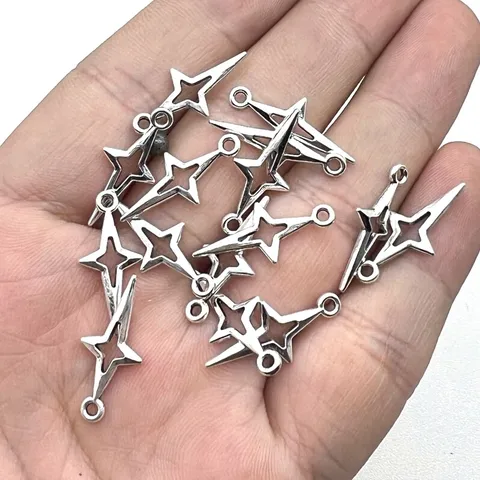 Pendentifs Croix Étoile en Alliage de Zinc Vintage pour Boucles d'Oreilles Collier Accessoires de Bijoux DIY Charmes Argentés