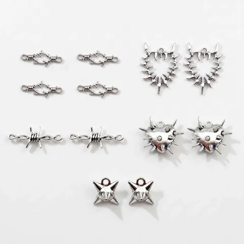 Punk Gothic Zinklegierung Kreuz Totenkopf Herz Charms Set Altsilber Galvanisiert DIY Schmuckherstellung Zubehör Anhänger Für Halskette Ohrring