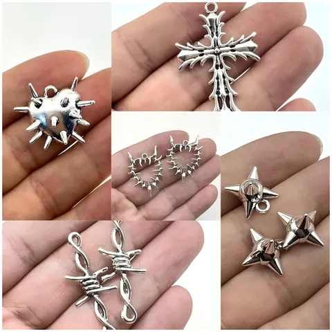 Punk Gothic Zinklegierung Kreuz Totenkopf Herz Charms Set Altsilber Galvanisiert DIY Schmuckherstellung Zubehör Anhänger Für Halskette Ohrring