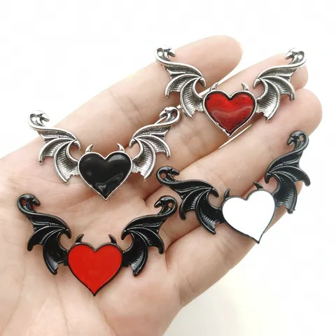 Gothic Demon Hart Vleermuis Vleugels Hanger Zinklegering Emaille Bedeltje Voor DIY Ketting Oorbel Maken Punk Sieraden Accessoire