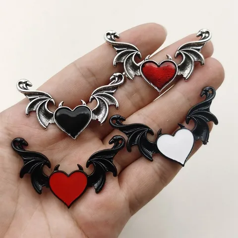 Gothic Demon Hart Vleermuis Vleugels Hanger Zinklegering Emaille Bedeltje Voor DIY Ketting Oorbel Maken Punk Sieraden Accessoire