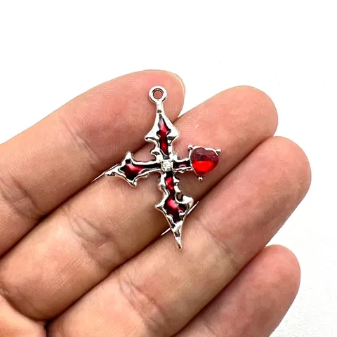 Gothic Zinklegierung Kreuz Herz Anhänger Emaille Öltropfen Strass Handwerk Komponente DIY Halskette Ohrring Herstellung Material Schmuckzubehör