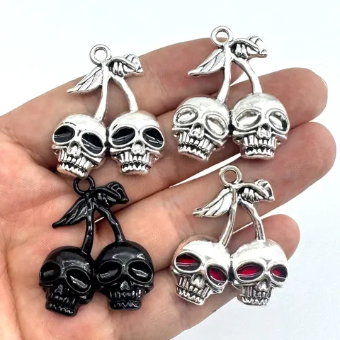 Gothischer Halloween Retro Totenkopf Kirsche Legierung Charms DIY Schmuck Anhänger Für Halskette Ohrring Herstellung Punk Dunkel Zubehör