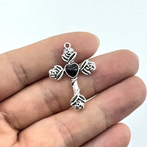 Retro Gotik Dornen Rose Kreuz Anhänger Zinklegierung Strass Herz Charm Für DIY Halskette Schmuckherstellung Zubehör