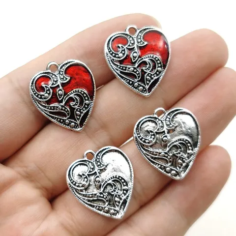 Ciondoli a Cuore Gotici in Lega Smaltati per Creazione Gioielli Fai da Te Orecchini Punk Vintage Cuore a Goccia d'Olio Nero Rosso