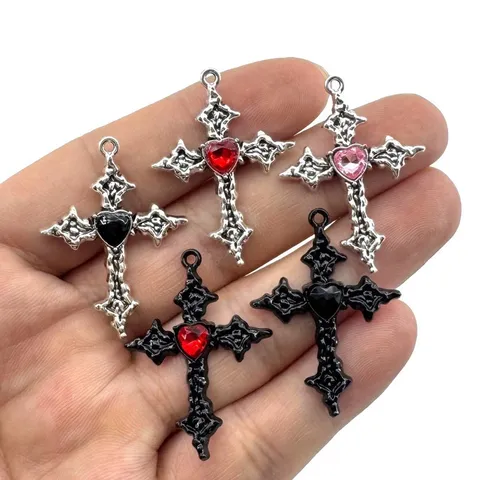 Flammen Legierung Kreuz Herz Anhänger Gothisch Strass Herz Kreuz DIY Halskette Armband Herstellung Schmuckzubehör