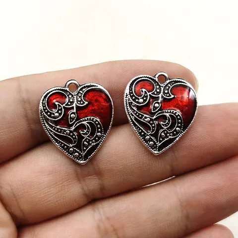 Ciondoli a Cuore Gotici in Lega Smaltati per Creazione Gioielli Fai da Te Orecchini Punk Vintage Cuore a Goccia d'Olio Nero Rosso