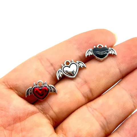 Pendentif Cœur d'Épines en Alliage d'Argent Antique Breloques Cœur Ailes de Diable Pour Fabrication de Colliers Boucles d'Oreilles DIY Bijoux Punk Gothique Accessoires