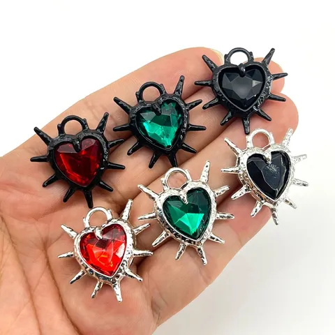 Gotisch Retro Dunkel Herz Anhänger Zinklegierung Galvanisierte Strass Charms Für DIY Halskette Ohrring Schmuckherstellung Punk Zubehör