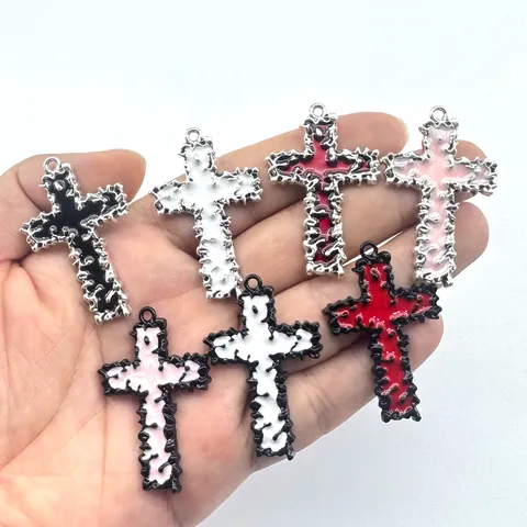 Zinklegierung Kreuz Anhänger Gotik Emaille Tropföl Charms Für DIY Halskette Ohrringe Armband Herstellung Unisex Schmuck Zubehör