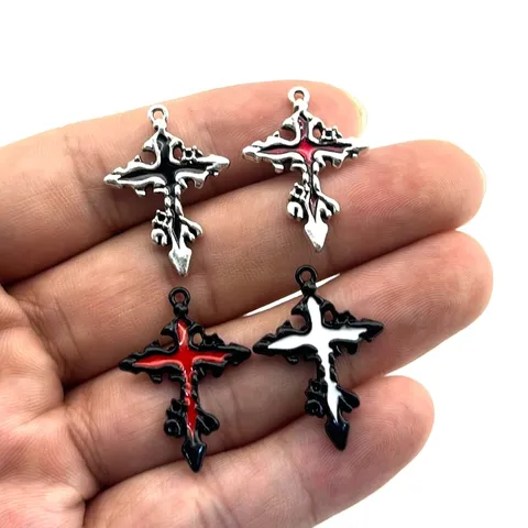 Gotisch Zinklegierung Kreuz Emaille Anhänger Für DIY Ohrring Schmuckherstellung Hip Hop Stil Ins Cool Halsketten Zubehör