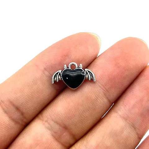 Pendentif Cœur d'Épines en Alliage d'Argent Antique Breloques Cœur Ailes de Diable Pour Fabrication de Colliers Boucles d'Oreilles DIY Bijoux Punk Gothique Accessoires