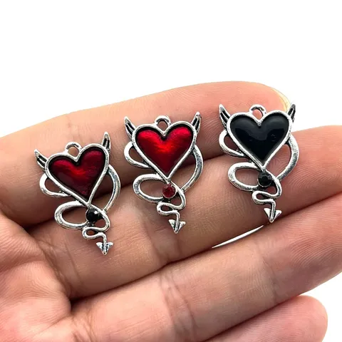 Ciondolo Cuore Diavolo Gotico in Lega Strass Smalto Charms per Fai da Te Collana Orecchini Accessori per Gioielli Stile Punk