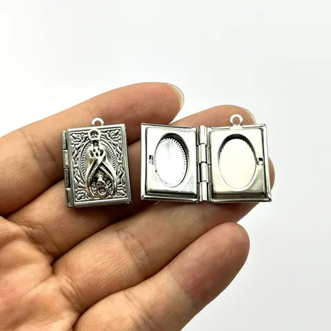 Edelstahl Fledermaus Rechteck Medaillon Anhänger Für Foto Retro Buchform Umschlag Charm Für DIY Schmuckherstellung Halsketten