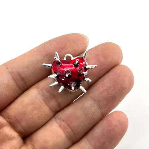 Pendentif Cœur d'Épines Gothique Punk en Alliage de Zinc Émaillé pour Création de Bijoux DIY Style Sombre Rouge Noir Argent Accessoires
