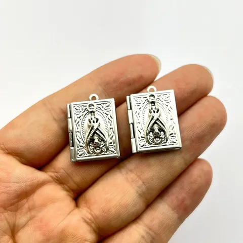 Edelstahl Fledermaus Rechteck Medaillon Anhänger Für Foto Retro Buchform Umschlag Charm Für DIY Schmuckherstellung Halsketten