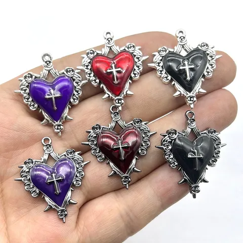 Gothic Dunkel Retro Zinklegierung Dornenrose Herz Kreuz Anhänger Für DIY Schmuckherstellung Zubehör Emaille Handwerk Halskette Charms