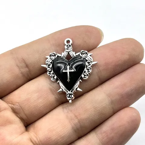 Gothic Dunkel Retro Zinklegierung Dornenrose Herz Kreuz Anhänger Für DIY Schmuckherstellung Zubehör Emaille Handwerk Halskette Charms