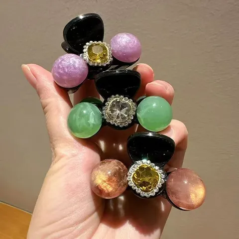 Elegant Rhinestone Cherry Hair Claw Clip Mini Resin Fruit Hairpins Small Side Clip Princess Hairstyle Accessories For Women