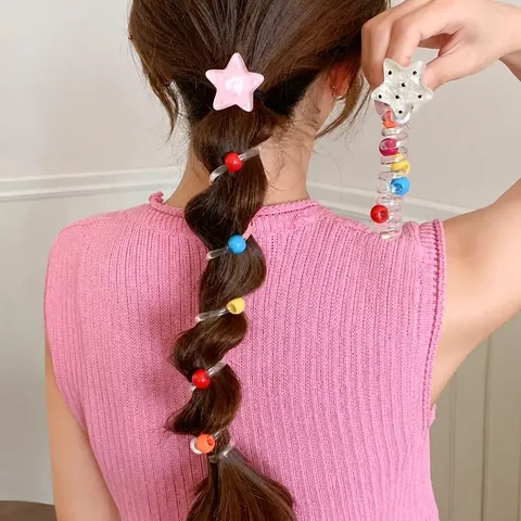 Sweet Heart Star Telephone Cord Hair Ties Polka Dot Bowknot Hair Bands Colorful Beads Spiral Ponytail Holders For Girls