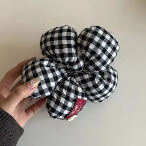 Sweet Fabric Plaid Scrunchies Sweet Flower Hair Ties Colorful Checkered Ponytail Holder Decorative Button Headbands For Women Girls Daily Hair Accessories