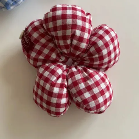 Sweet Fabric Plaid Scrunchies Sweet Flower Hair Ties Colorful Checkered Ponytail Holder Decorative Button Headbands For Women Girls Daily Hair Accessories