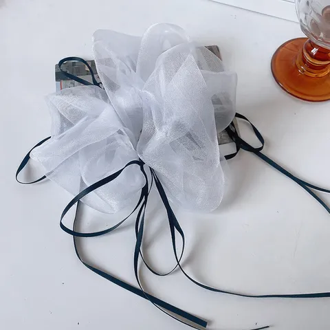 Franse Balletstijl Witte Organza Scrunchie Met Zwarte Lintstrik Grote Haarelastiek Voor Dames Elegante Haaraccessoires Party