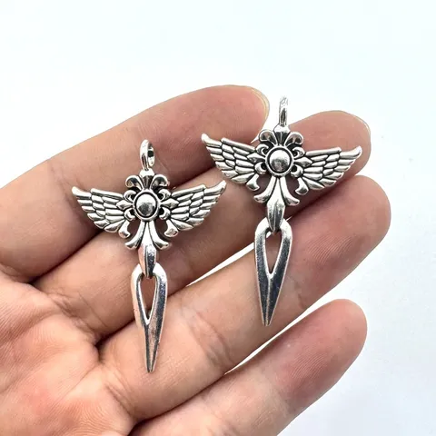 Retro Gothic Punk Wing Cross Alloy Pendant For DIY Jewelry Making Accessories Vintage Silver Dark Style Jewelry Findings Charm