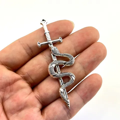 Vintage Gothic Snake Wrapped Sword Pendant Zinc Alloy Electroplated Charms For Jewelry Making DIY Dark Style Necklace Accessory