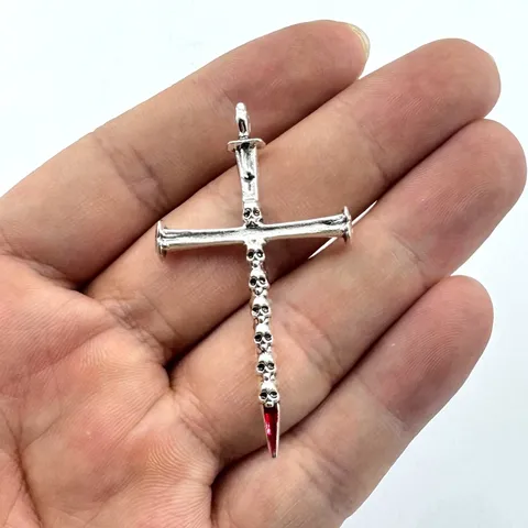 Pendentif Épée Croix Crâne Vintage en Alliage de Zinc Gothique Punk Argent Rétro Charmes de Strass Pour DIY Collier Bijouterie Accessoire