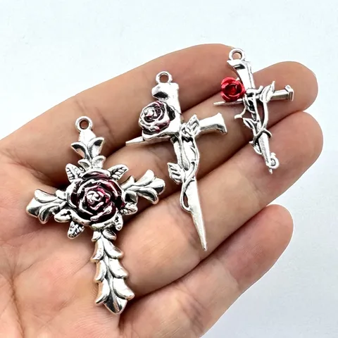 Gothic Zinklegierung Dornenrose Nagelkreuz Anhänger Vintage Hip Hop Charm Für DIY Schmuckherstellung Ohrringe Halskette Zubehör