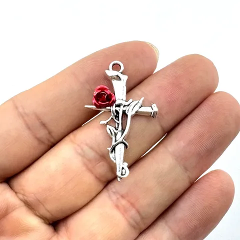 Gothic Zinklegierung Dornenrose Nagelkreuz Anhänger Vintage Hip Hop Charm Für DIY Schmuckherstellung Ohrringe Halskette Zubehör
