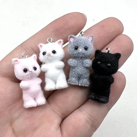 Süßer Beflockter Katzenanhänger Aus Harz 3D Cartoon Tier Kätzchen Puppe Anhänger Für DIY Schlüsselbund Tasche Telefon Deko Zubehör