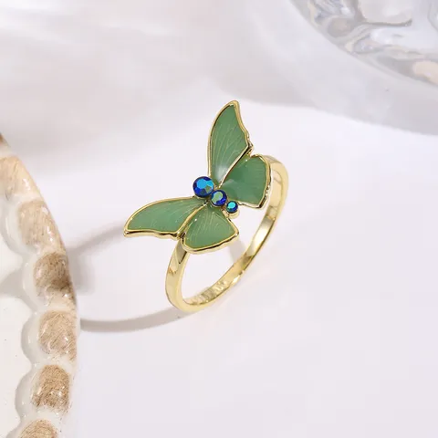 Ensemble de Bagues Papillon pour Femmes Cuivre Plaqué Or Véritable Émail Strass Incrusté Bijoux de Mode Bague Réglable