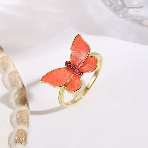 Ensemble de Bagues Papillon pour Femmes Cuivre Plaqué Or Véritable Émail Strass Incrusté Bijoux de Mode Bague Réglable