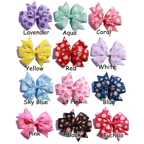 Handgefertigte Ripsband Gänseblümchen Schwalbenschwanz Schleife Haarspangen Weihnachten Kinder Haarschmuck Floral Bedruckte Schleife