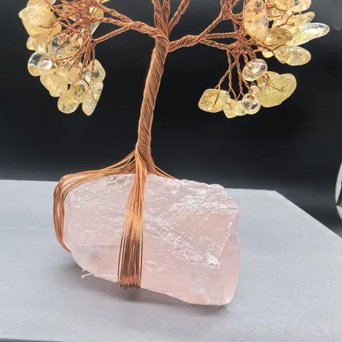 Árbol de Cristal Artesanal Envuelto en Alambre Base Cuarzo Rosa Piedra Curativa Feng Shui Adorno Oficina Hogar