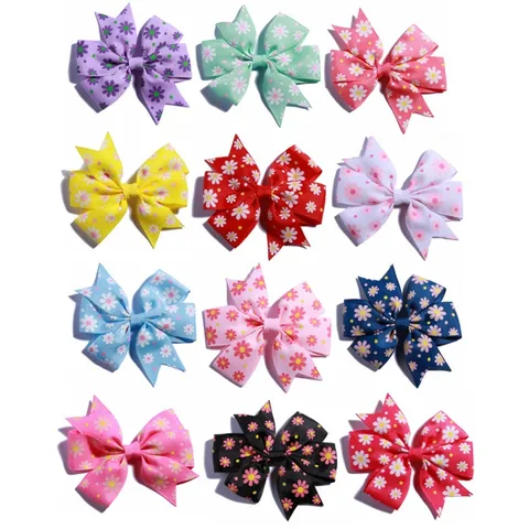 Handgefertigte Ripsband Gänseblümchen Schwalbenschwanz Schleife Haarspangen Weihnachten Kinder Haarschmuck Floral Bedruckte Schleife