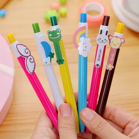 Bolígrafo de Arco Iris de Dibujos Animados Lindo Papelería Coreana Creativa Estudiantes Color Caramelo Tipo de Presión Retráctil Bolígrafo de Tinta Azul