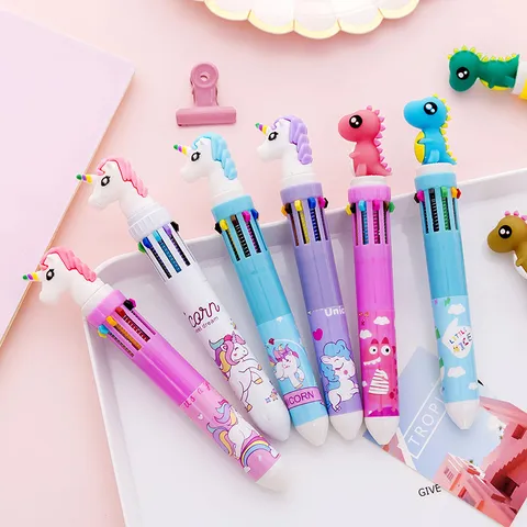Multi-Color Ballpoint Pen Cute Cartoon Dinosaur Unicorn Plastic Bullet Tip Writing Pens Student Stationery
