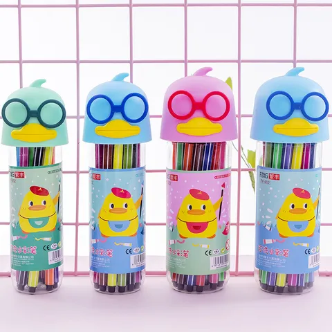 Juego de rotuladores lavables para niños Lindo cubo de pato de dibujos animados Marcadores de colores Suministros de arte escolar