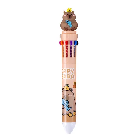 Capybara 10 Color Multi-Function Ballpoint Pen Cute Cartoon 3D Doll Press Type Multicolor Writing Pen Student Stationery