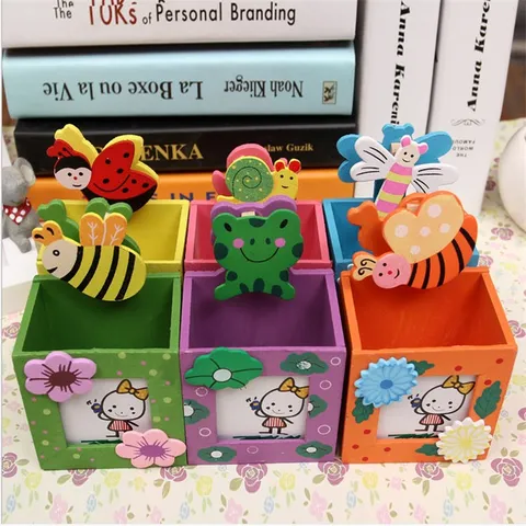 Portabolígrafos de Madera Creativo Organizador de Papelería de Escritorio Multifuncional Caja de Almacenamiento con Clip