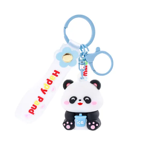 Simpatico Portachiavi Panda Estivo in PVC Ciondolo per Borsa a Forma di Animale Cartone Animato Regalo per Studenti
