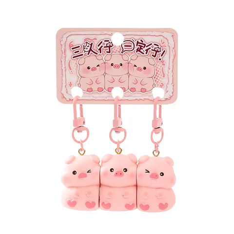 Simpatico Set di Portachiavi in Resina con Tre Porcellini Magnetici Ciondolo per Borsa a Forma di Maialino Rosa 3D Regalo per Ragazze