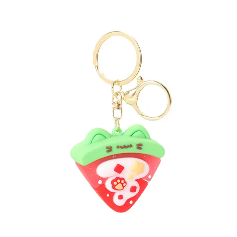 Porte-clés en PVC Oreilles de Chat Pastèque Mignon Pendentif Chaton Dessin Animé Accessoire en Alliage de Zinc pour Sac à Dos