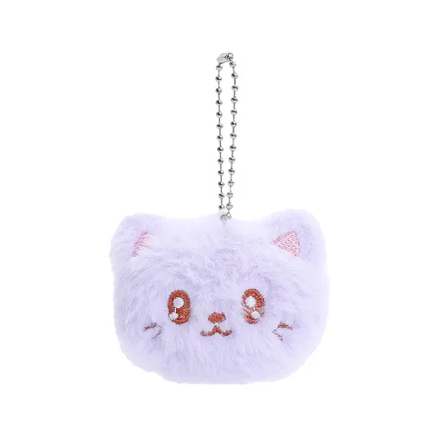 Mignon Porte-clés Tête de Chat en Peluche Adorable Chat de Dessin Animé Breloque de Sac Mini Porte-clés Souple pour Filles
