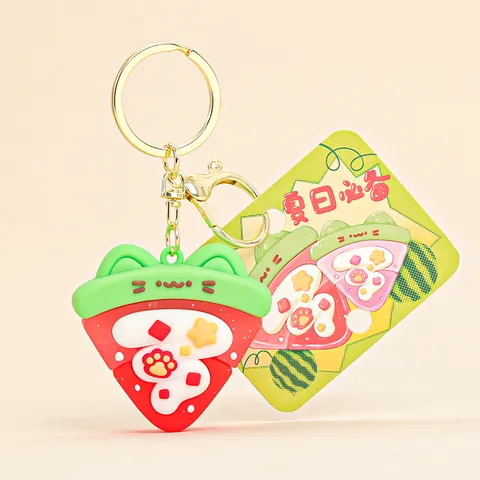 Porte-clés en PVC Oreilles de Chat Pastèque Mignon Pendentif Chaton Dessin Animé Accessoire en Alliage de Zinc pour Sac à Dos