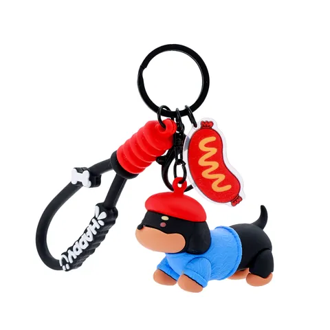 Mignon Porte-clés Teckel en Dessin Animé Créatif Chien en PVC Souple Pendentif Sac d'école Charme Clé de Voiture Pendentif Cadeau Pour Couples